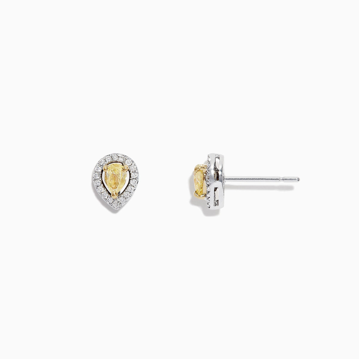 Pear Halo Yellow Diamond Stud Earrings in 18K Two Tone Gold, 0.36 ctw view 2