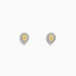 Pear Halo Yellow Diamond Stud Earrings in 18K Two Tone Gold, 0.36 ctw