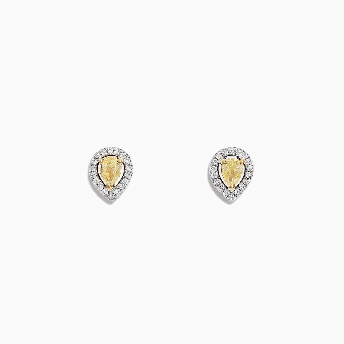 Pear Halo Yellow Diamond Stud Earrings in 18K Two Tone Gold, 0.36 ctw