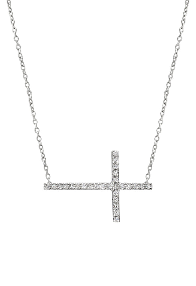 Diamond Cross Necklace, . in 14K White Gold, 9.00 ctw