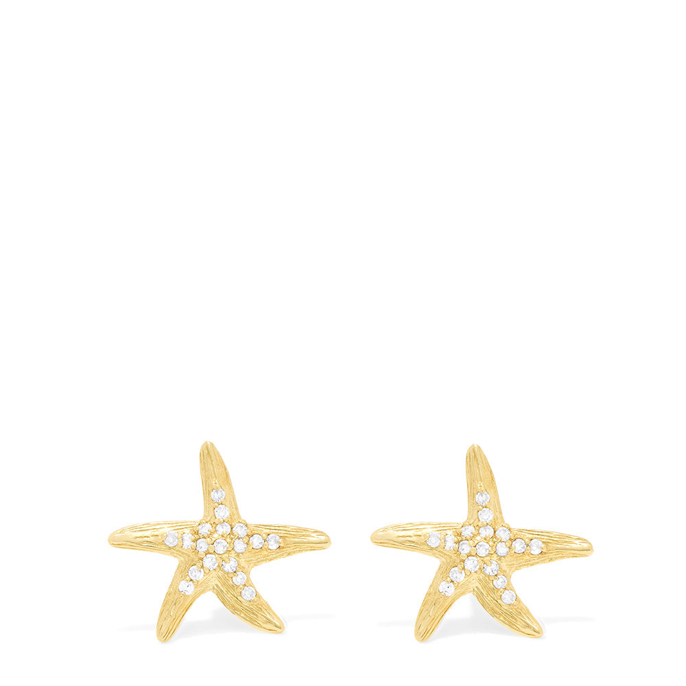 Diamond Starfish Earrings in 14K Yellow Gold, 0.18 ctw
