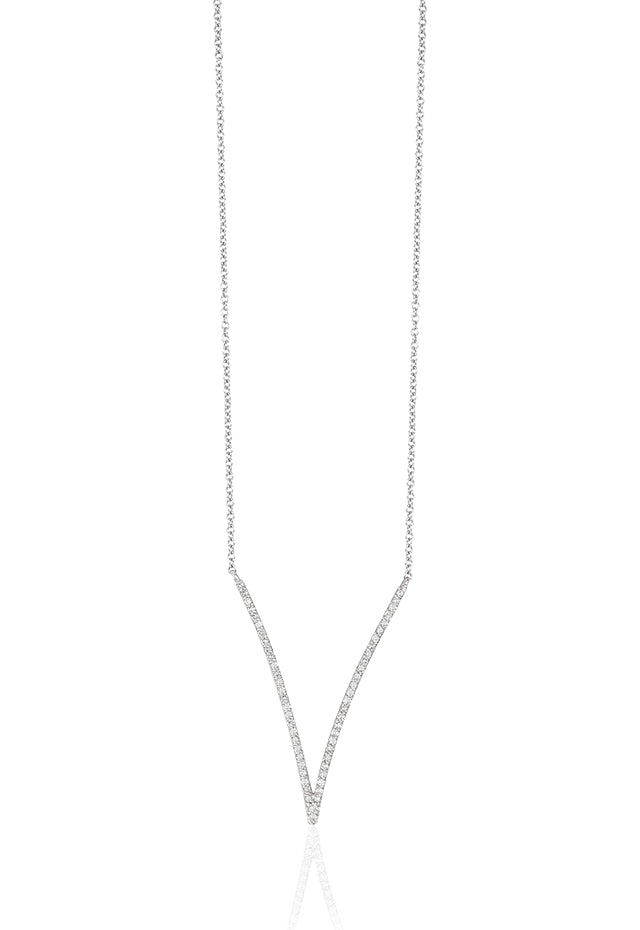 Diamond V-Shape Necklace in 14K White Gold, 0.28 ctw