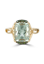 Green Amethyst and Diamond Ring in 14K Yellow Gold, 3.73 ctw