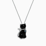 Onyx and Diamond Cat Pendant in 14K White Gold, 5.35 ctw
