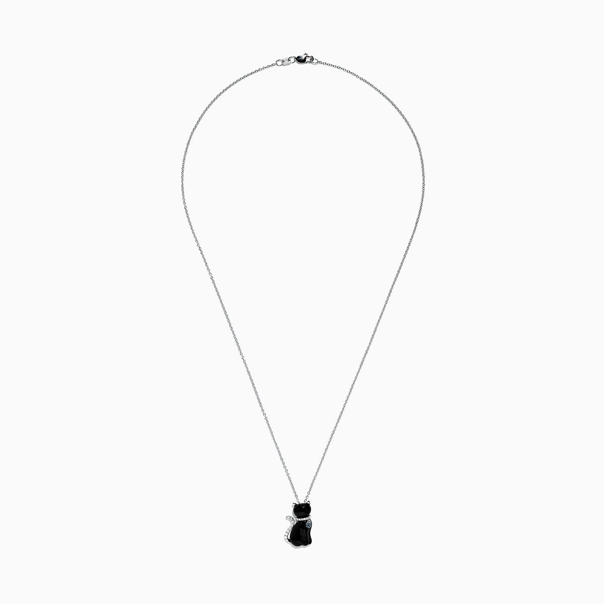 Onyx and Diamond Cat Pendant in 14K White Gold, 5.35 ctw view 2