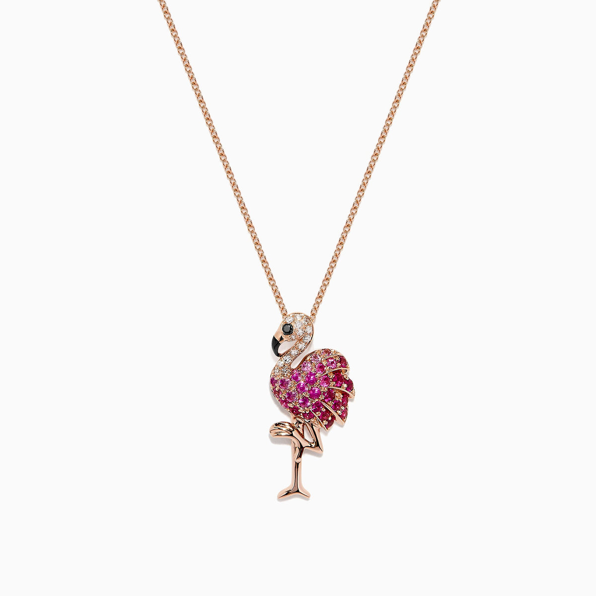 Ruby and Diamond Flamingo Pendant in 14K Rose Gold, 0.64 ctw
