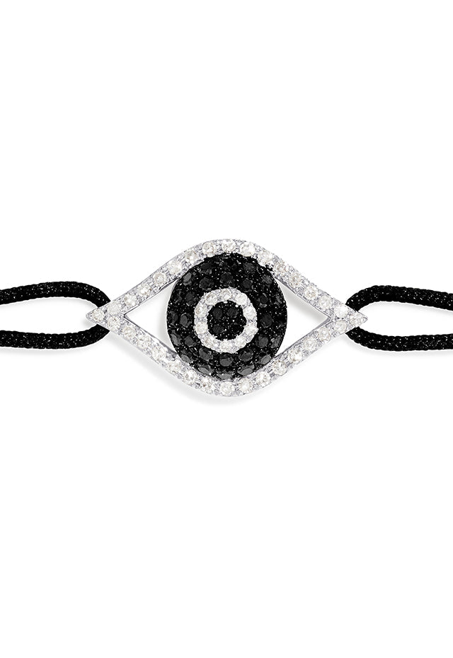 Novelty White Gold Black & White Diamond Evil Eye Bracelet in 14K Gold, 0.43 ctw view 2