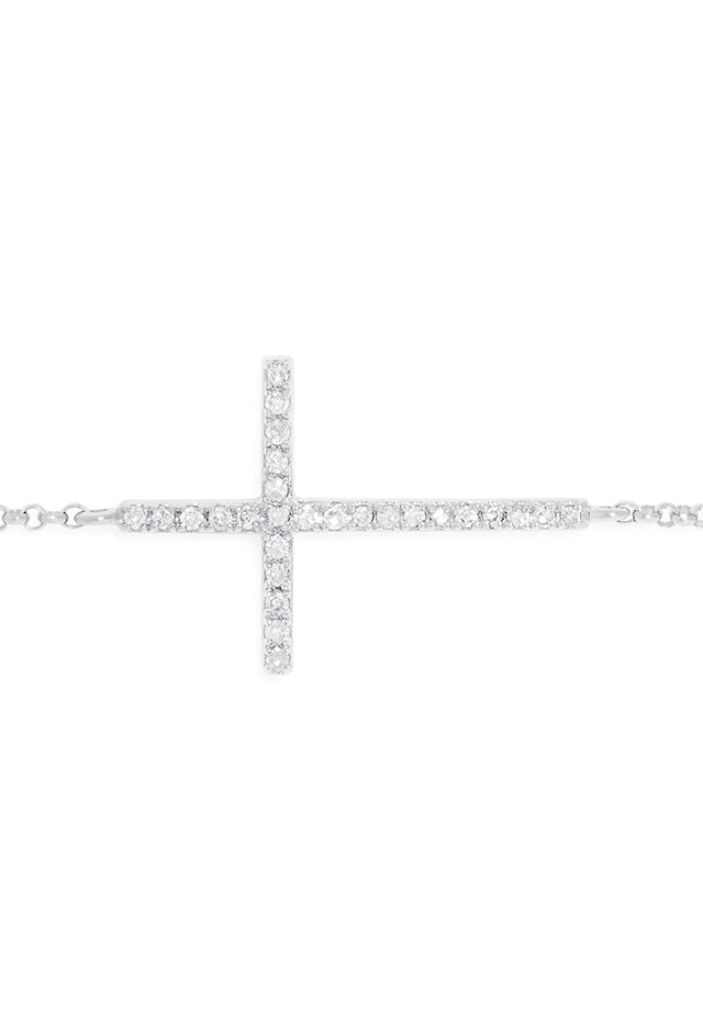 Diamond Cross Bracelet, 0.09 in 14K White Gold view 2