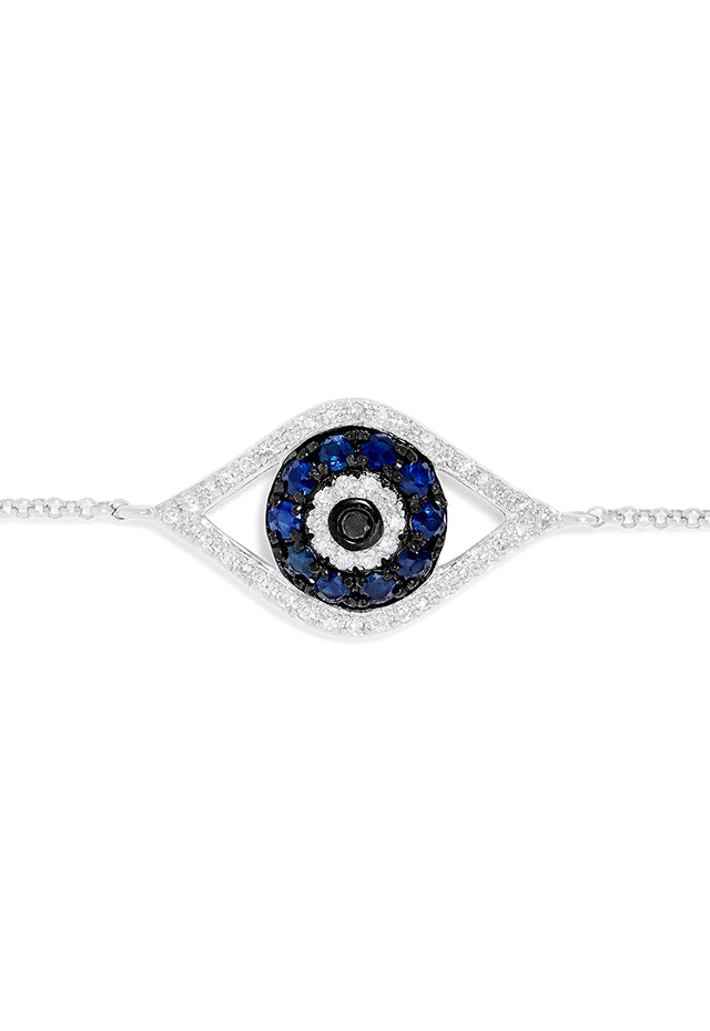 Sapphire & Diamond Evil Eye Bracelet in 14K White Gold, 0.43 ctw view 3