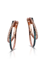 Blue and White Diamond Earrings in 14K Rose Gold, 0.58 ctw