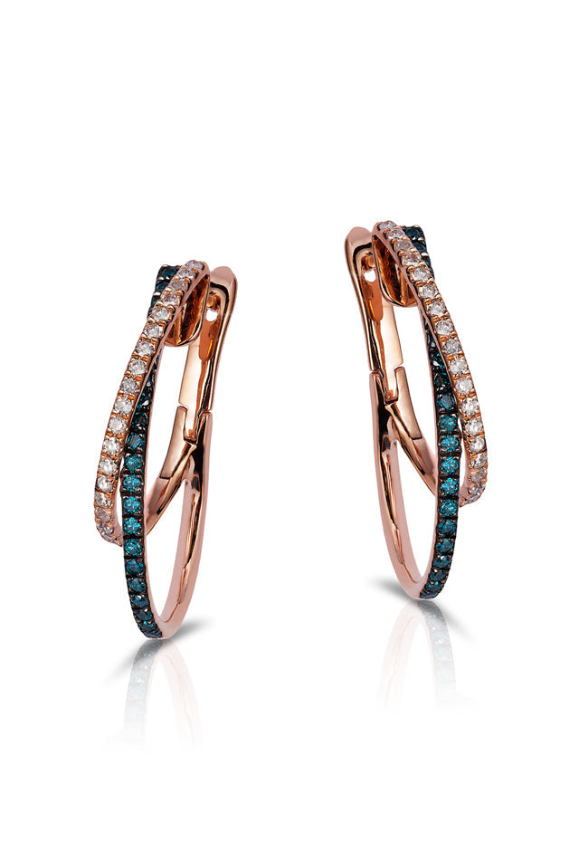 Blue and White Diamond Earrings in 14K Rose Gold, 0.58 ctw
