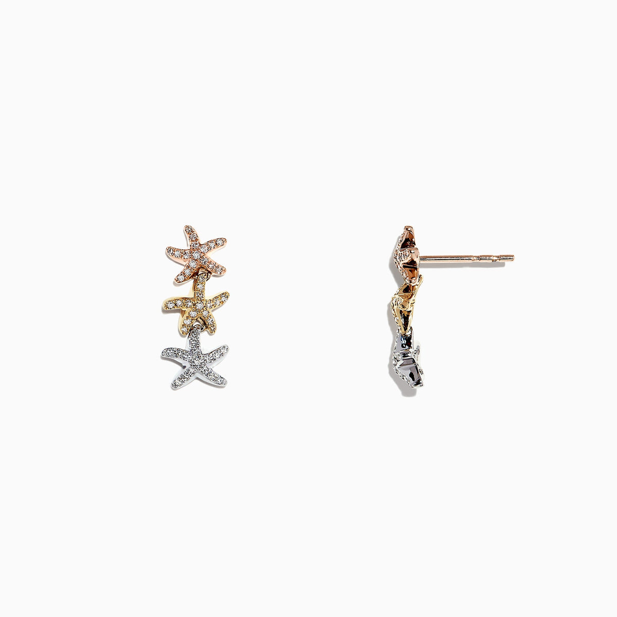 Diamond Starfish Earrings in 14K Tri Color Gold, 0.33 ctw view 2