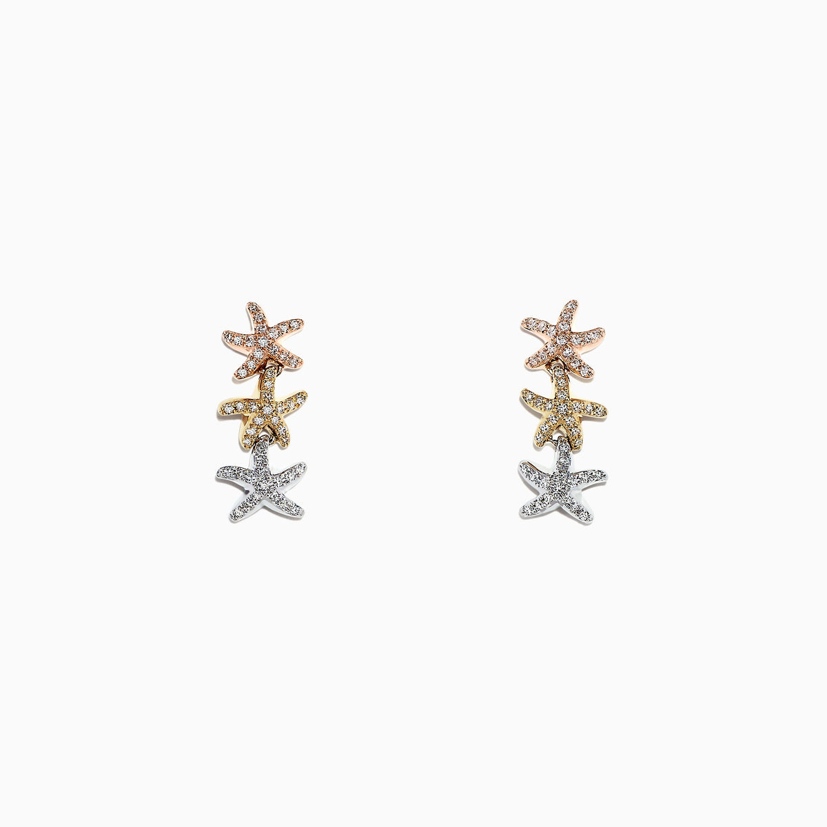 Diamond Starfish Earrings in 14K Tri Color Gold, 0.33 ctw
