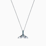 Blue Diamond Whale's Tail Pendant in 14K White Gold, 0.05 ctw