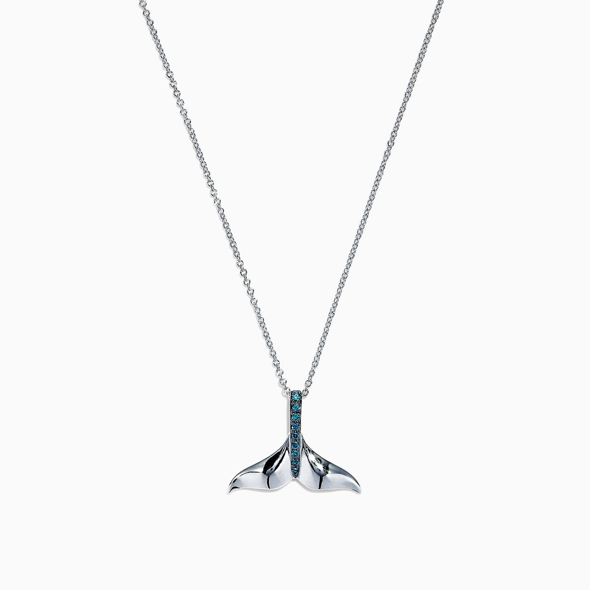 Blue Diamond Whale's Tail Pendant in 14K White Gold, 0.05 ctw