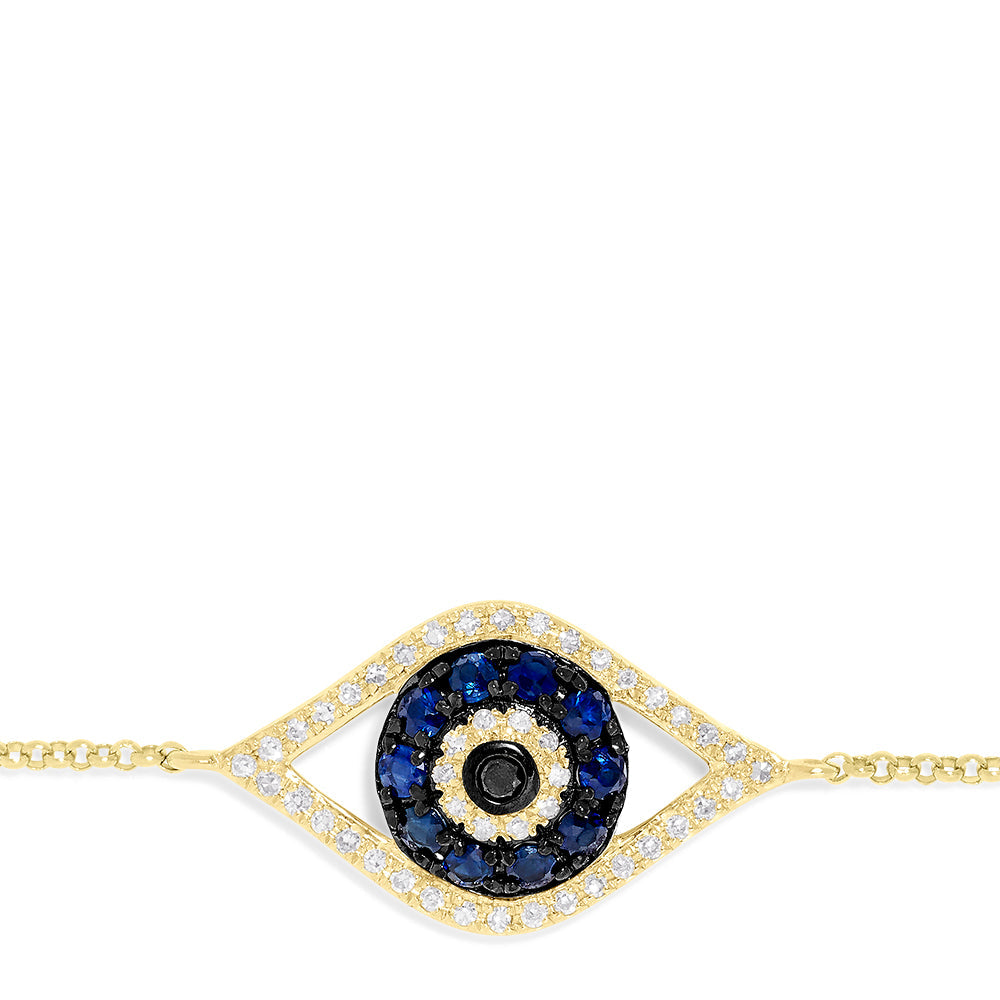 Sapphire & Diamond Evil Eye Bracelet in 14K Yellow Gold, 0.43 ctw view 3