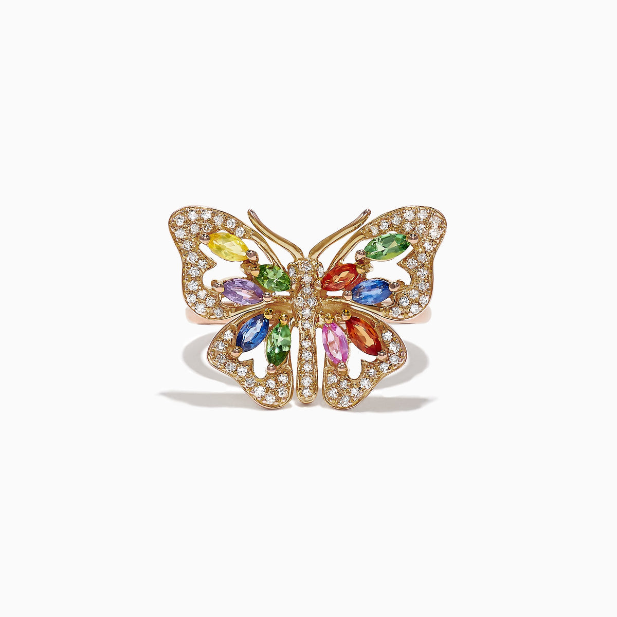 Multi Sapphire Diamond Butterfly Ring in 14K Gold, 2.62 ctw