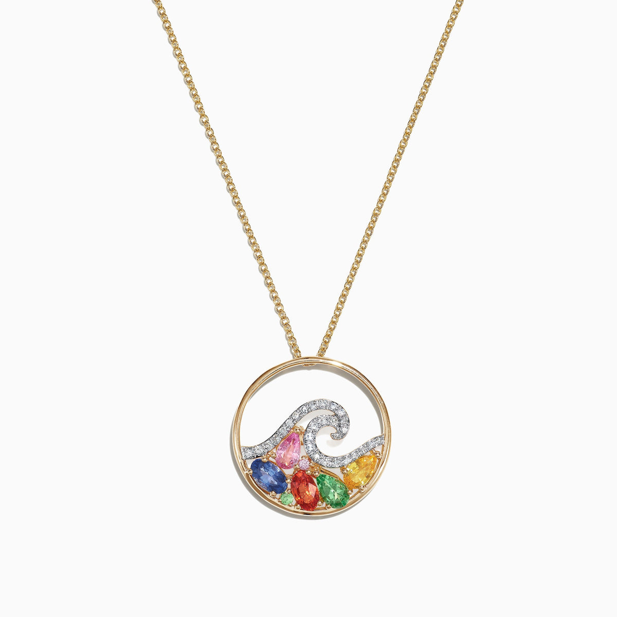 Multi Sapphire Diamond Wave Pendant in 14K Gold, 1.63 ctw view 2