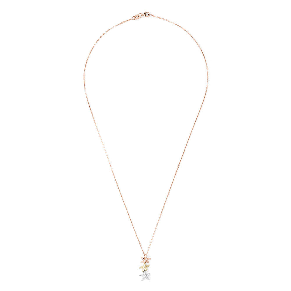 Diamond Starfish Trio Pendant in 14K Tri Color Gold, 0.23 ctw view 2