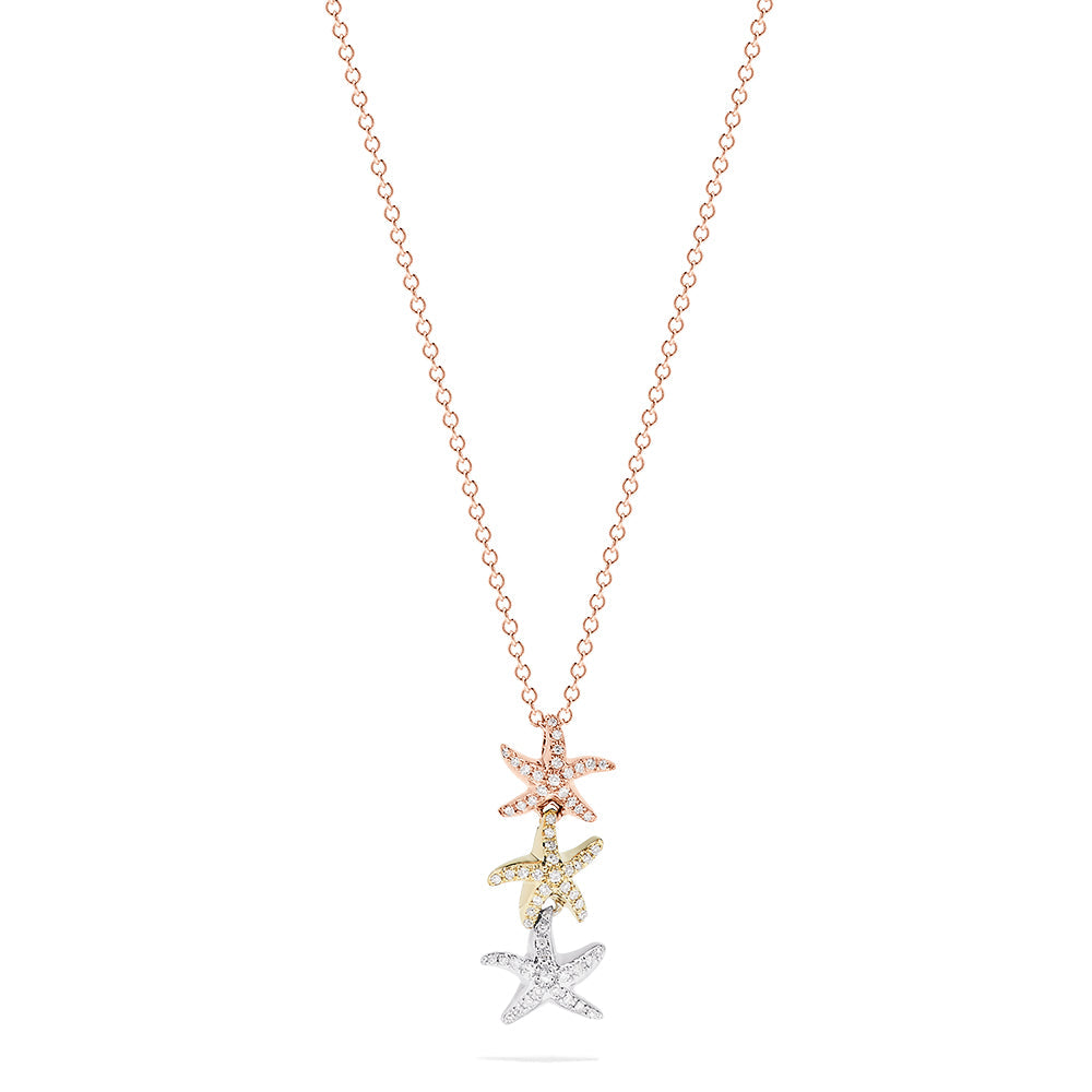 Diamond Starfish Trio Pendant in 14K Tri Color Gold, 0.23 ctw
