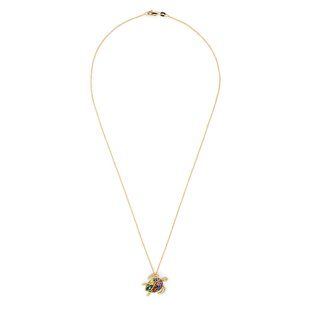 Sapphire & Diamond Turtle Pendant in 14K Gold, 0.99 ctw view 3