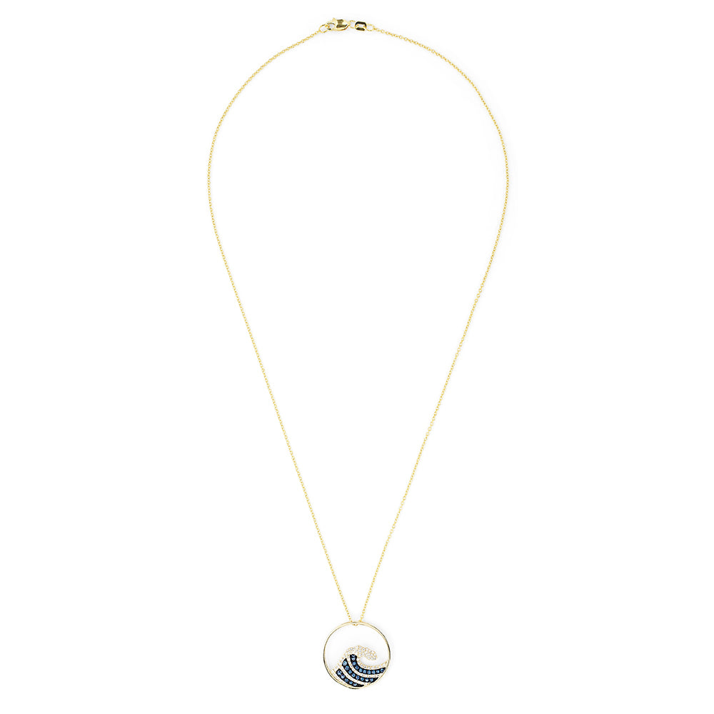 Blue & White Diamond Wave Pendant in 14K Yellow Gold, 0.53 ctw view 2