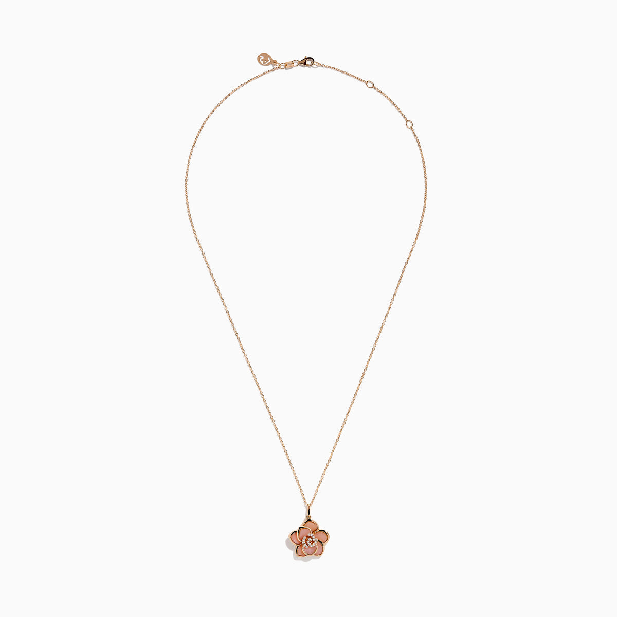 Pink Opal and Diamond Flower Pendant in 14K Rose Gold view 3