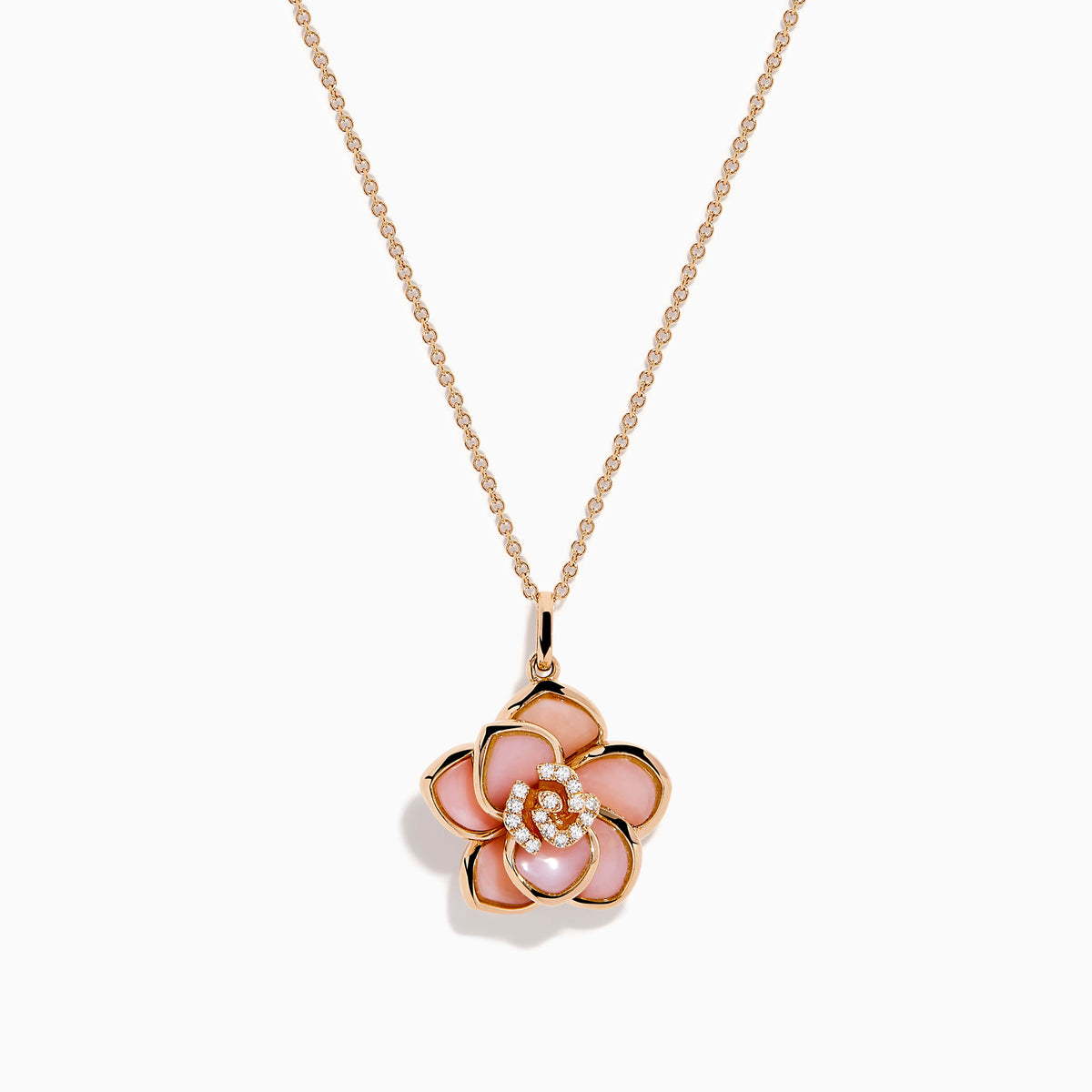 Pink Opal and Diamond Flower Pendant in 14K Rose Gold