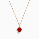 Fire Opal and Diamond Heart Halo Pendant in 14K Rose Gold