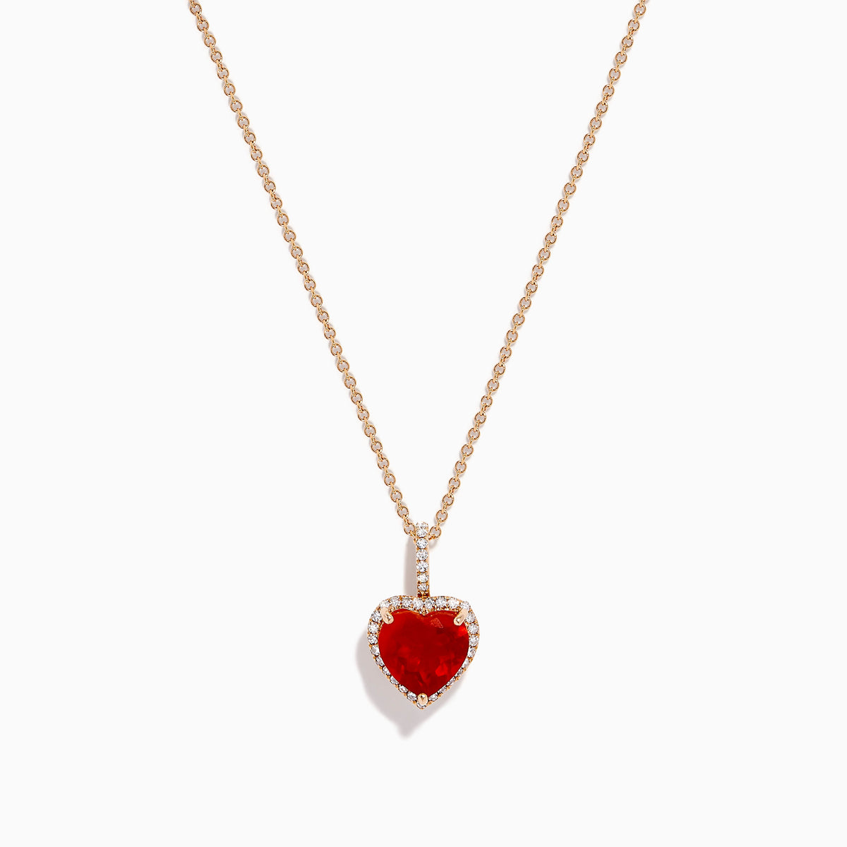 Fire Opal and Diamond Heart Halo Pendant in 14K Rose Gold