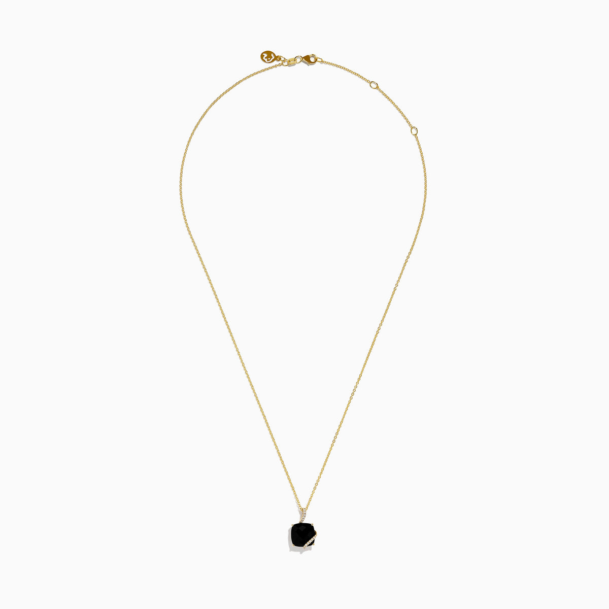 Onyx and Diamond Cushion-Cut Solitaire Pendant in 14K Yellow Gold view 3