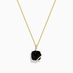 Onyx and Diamond Cushion-Cut Solitaire Pendant in 14K Yellow Gold