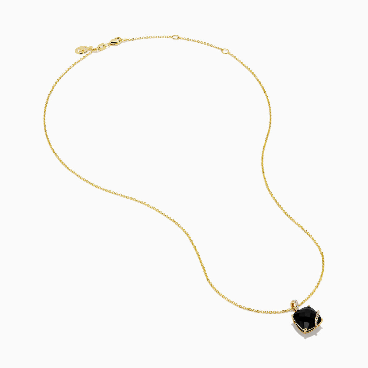 Onyx and Diamond Cushion-Cut Solitaire Pendant in 14K Yellow Gold view 2