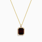 Garnet and Diamond Halo Pendant in 14K Yellow Gold