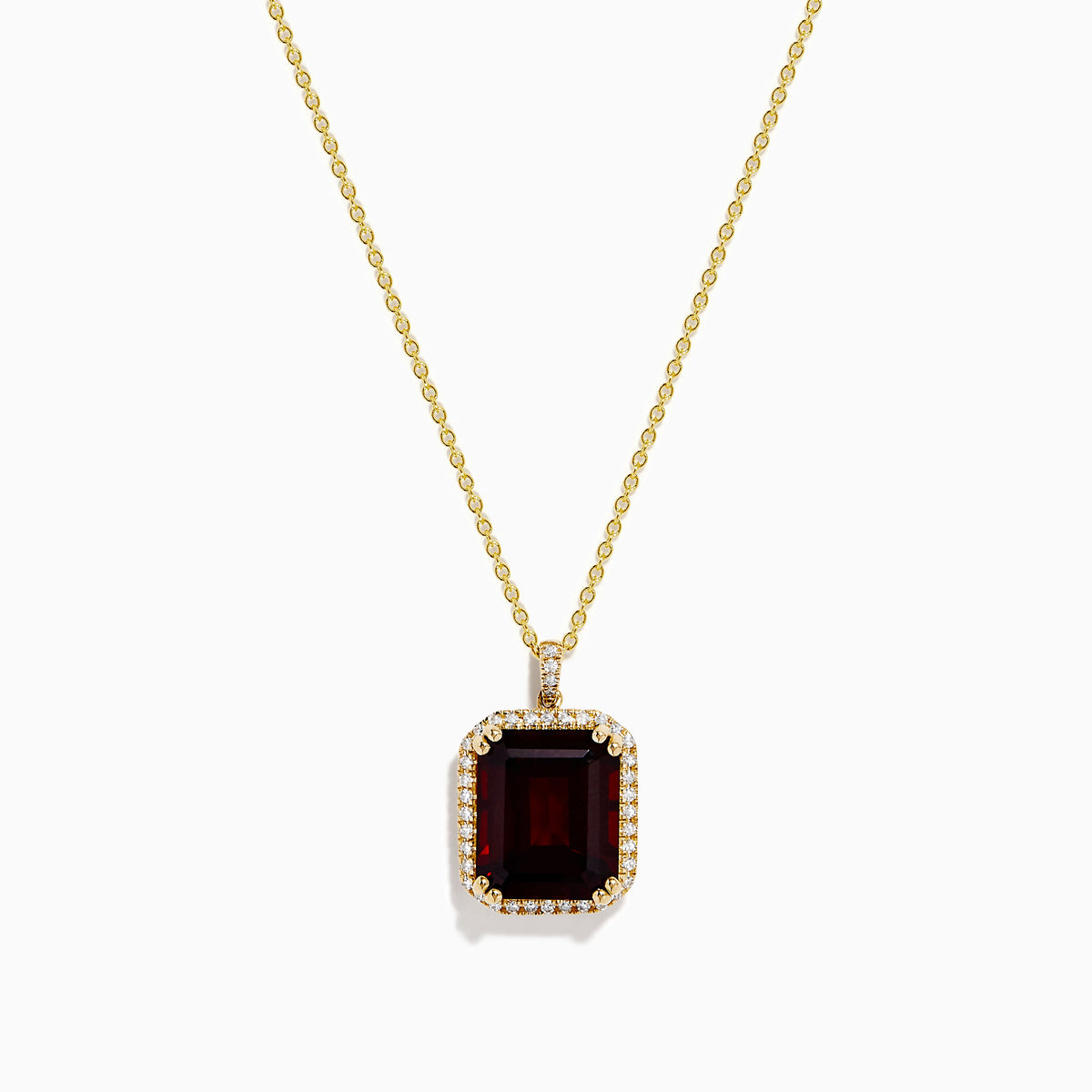 Garnet and Diamond Halo Pendant in 14K Yellow Gold
