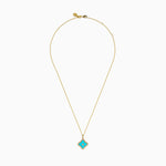 Turquoise and Diamond Quatrefoil Halo Pendant in 14K Yellow Gold view 3