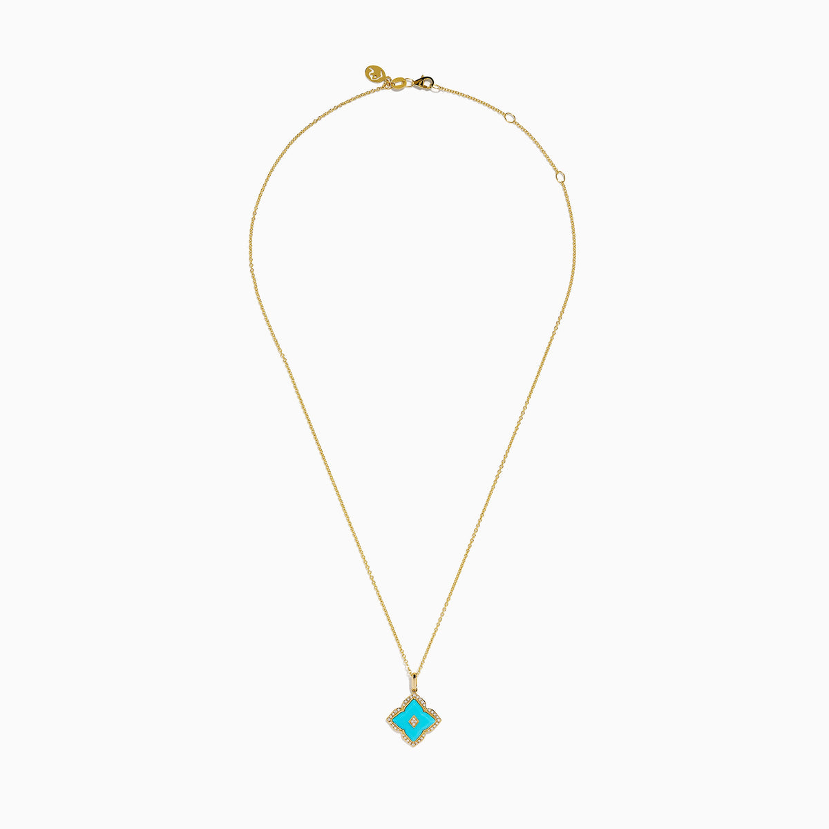 Turquoise and Diamond Quatrefoil Halo Pendant in 14K Yellow Gold view 3