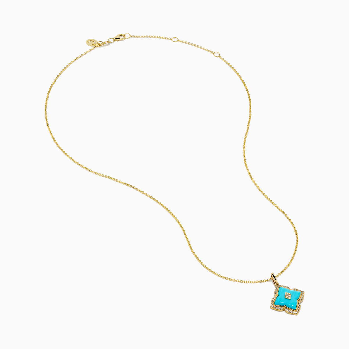 Turquoise and Diamond Quatrefoil Halo Pendant in 14K Yellow Gold view 2