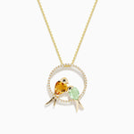 Amethyst, Citrine and Diamond Bird Pendant in 14K Yellow Gold