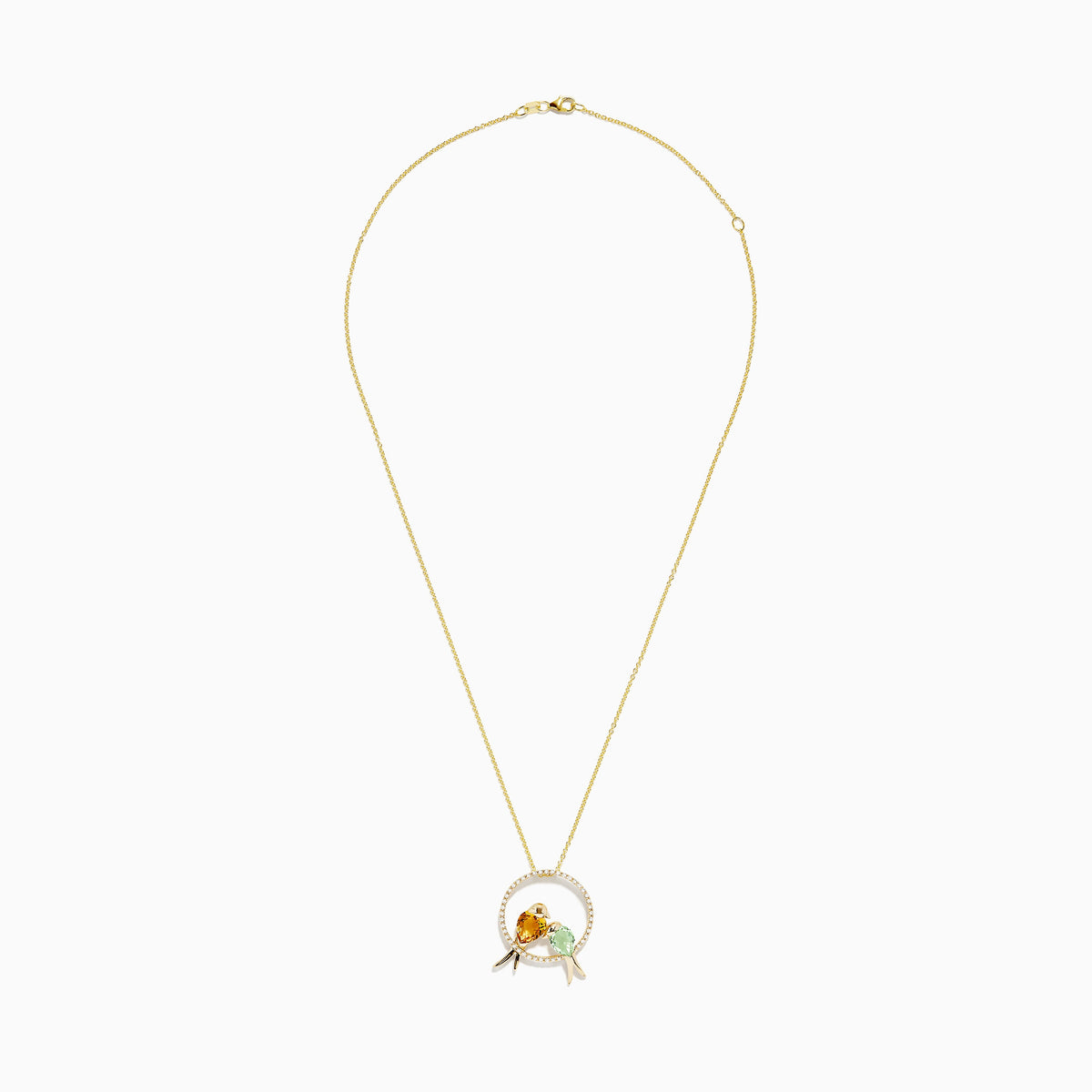 Amethyst, Citrine and Diamond Bird Pendant in 14K Yellow Gold view 2