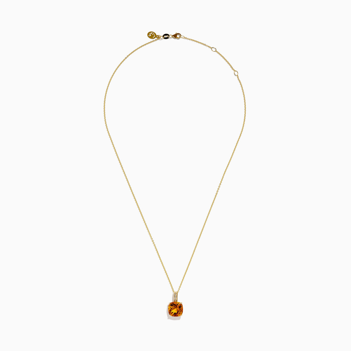 Citrine and Diamond Cushion-Cut Solitaire Pendant in 14K Yellow Gold view 3
