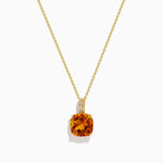 Citrine and Diamond Cushion-Cut Solitaire Pendant in 14K Yellow Gold