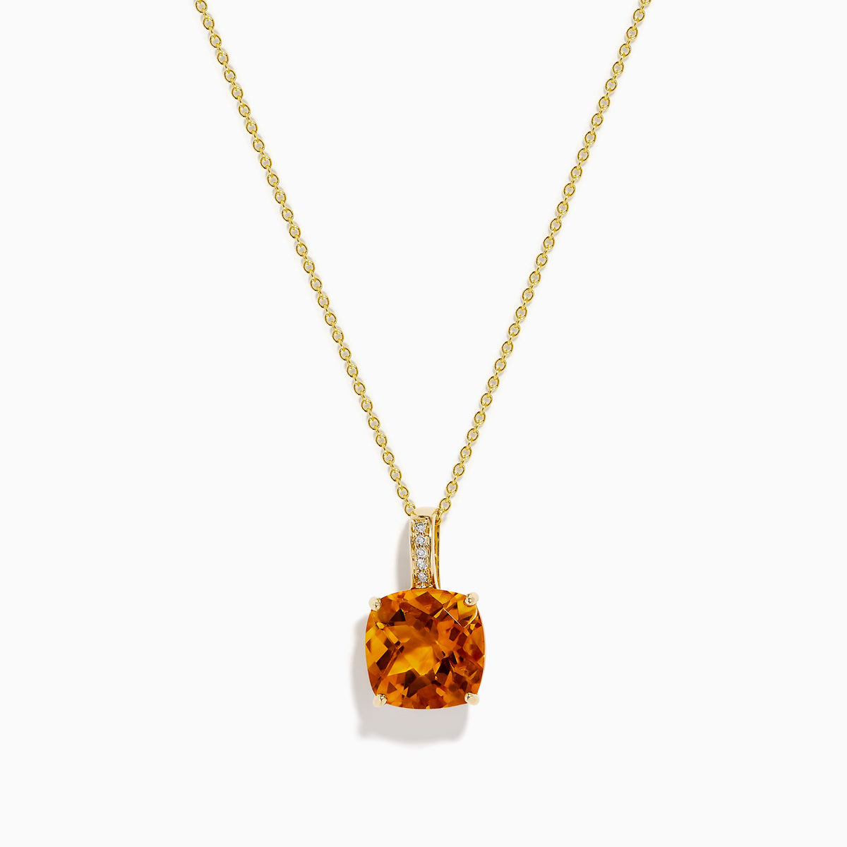Citrine and Diamond Cushion-Cut Solitaire Pendant in 14K Yellow Gold