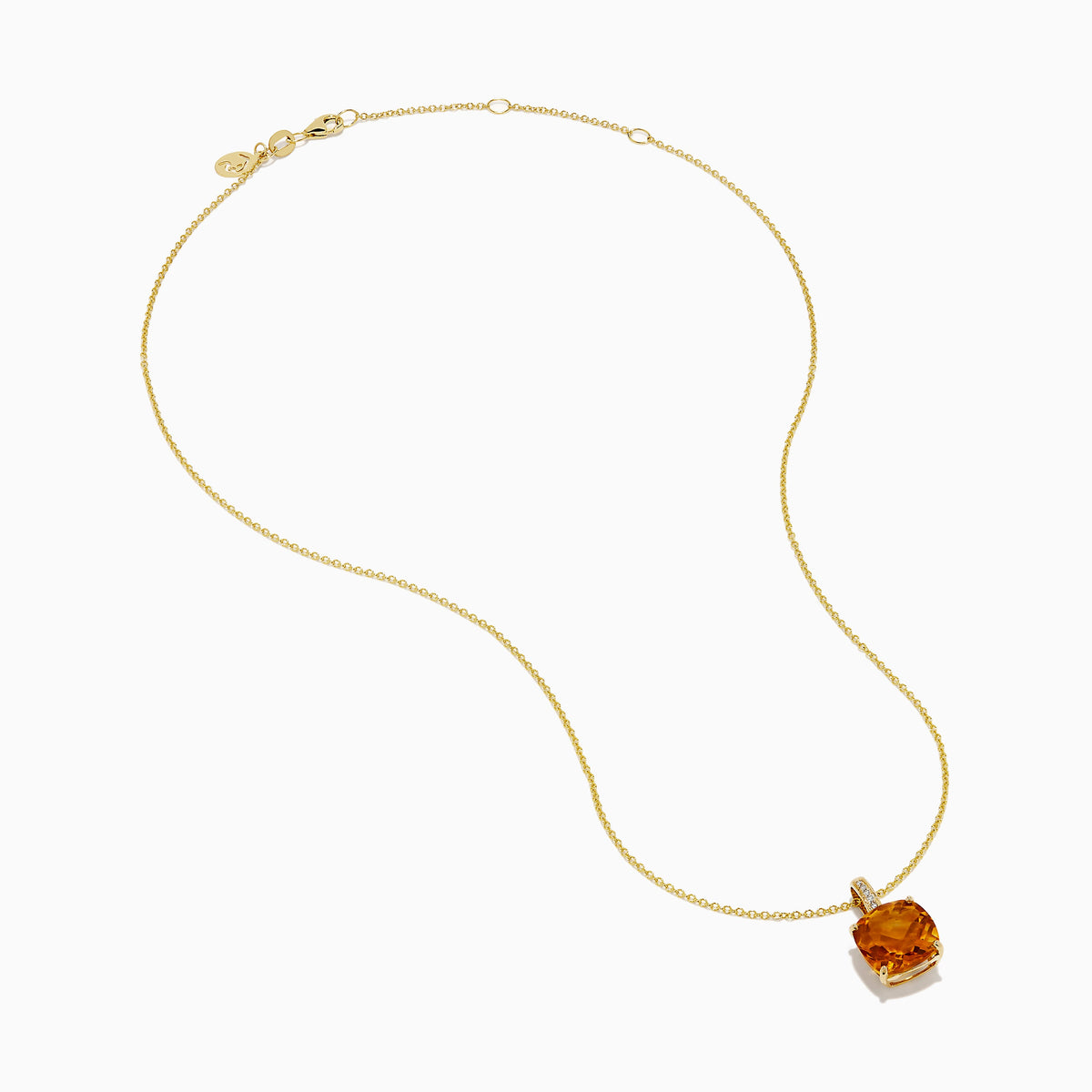Citrine and Diamond Cushion-Cut Solitaire Pendant in 14K Yellow Gold view 2