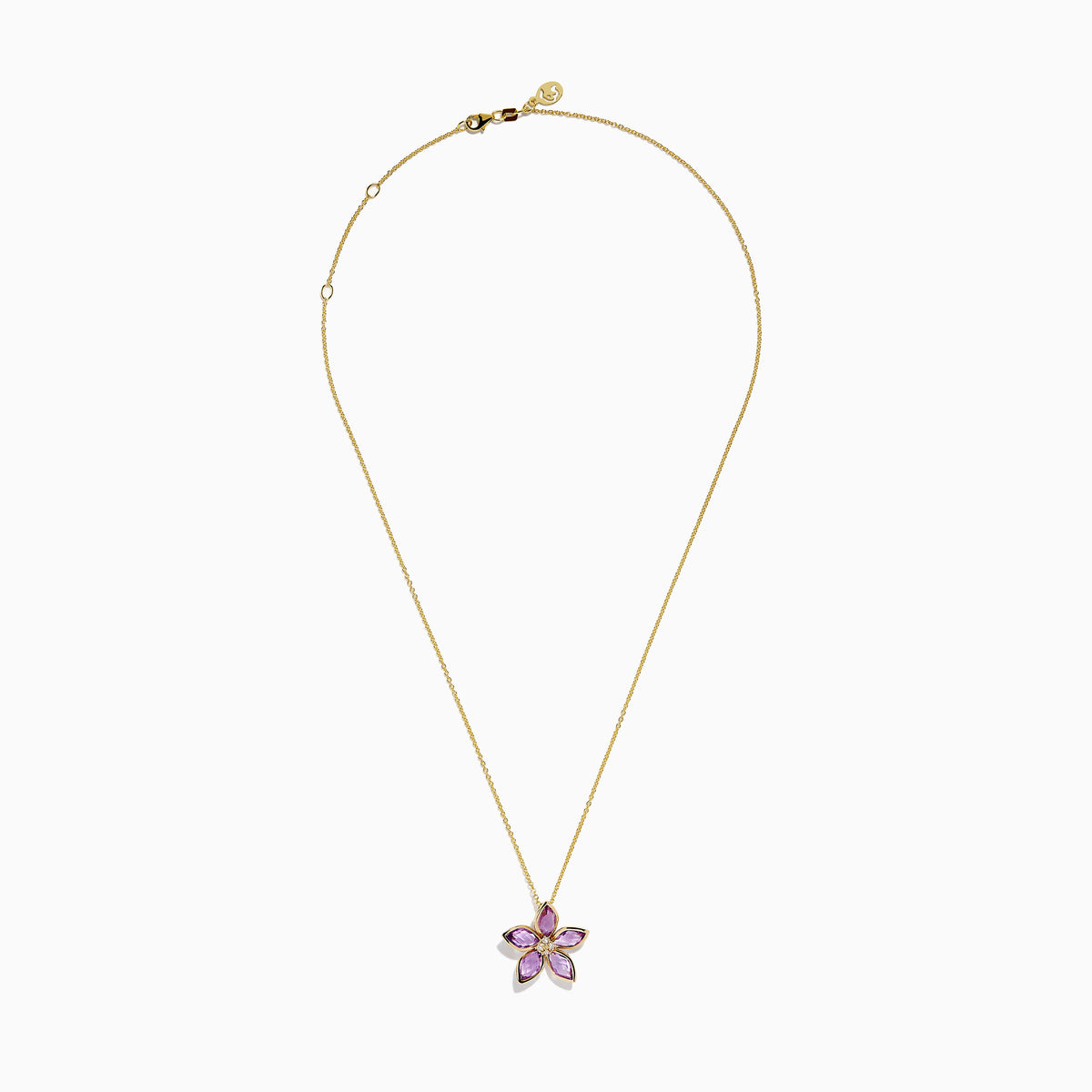 Amethyst and Diamond Flower Pendant in 14K Yellow Gold view 3