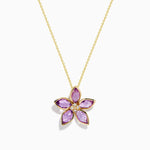 Amethyst and Diamond Flower Pendant in 14K Yellow Gold