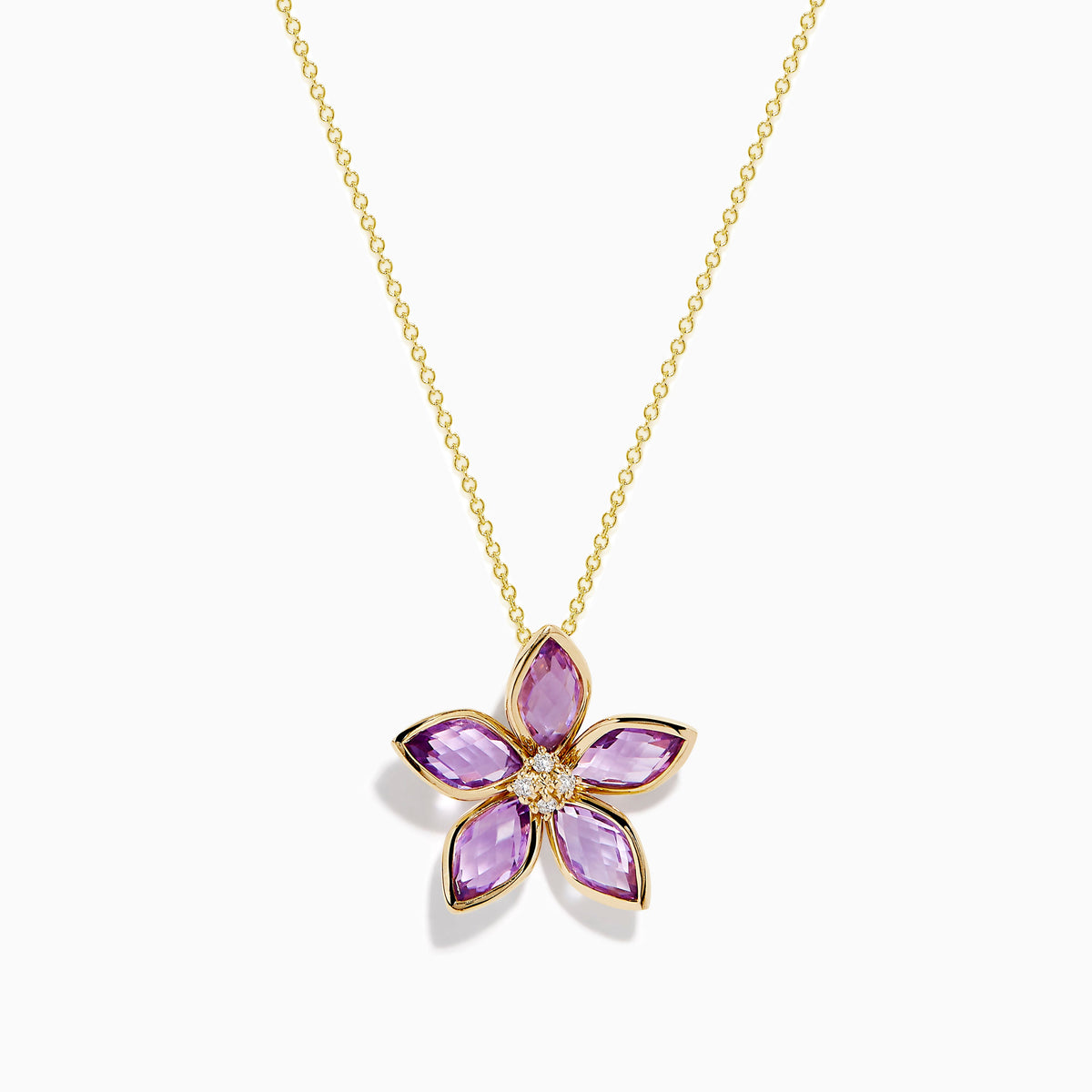Amethyst and Diamond Flower Pendant in 14K Yellow Gold