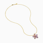 Amethyst and Diamond Flower Pendant in 14K Yellow Gold view 2