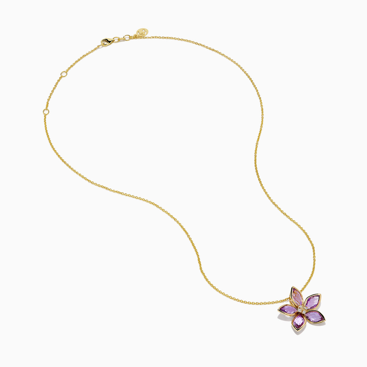 Amethyst and Diamond Flower Pendant in 14K Yellow Gold view 2