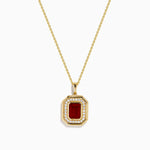 Fire Opal and Diamond Emerald-Cut Halo Pendant in 14K Yellow Gold